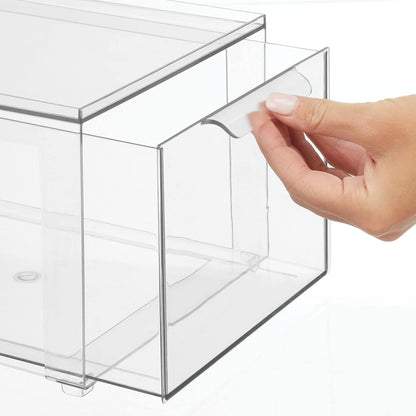 mDesign Plastic Stackable Closet Storage Organizer Bin Containers with Front Pull Drawer for Cabinet, Desk, Shelf, Cupboard, or Dresser Organization - Lumiere Collection - Clear