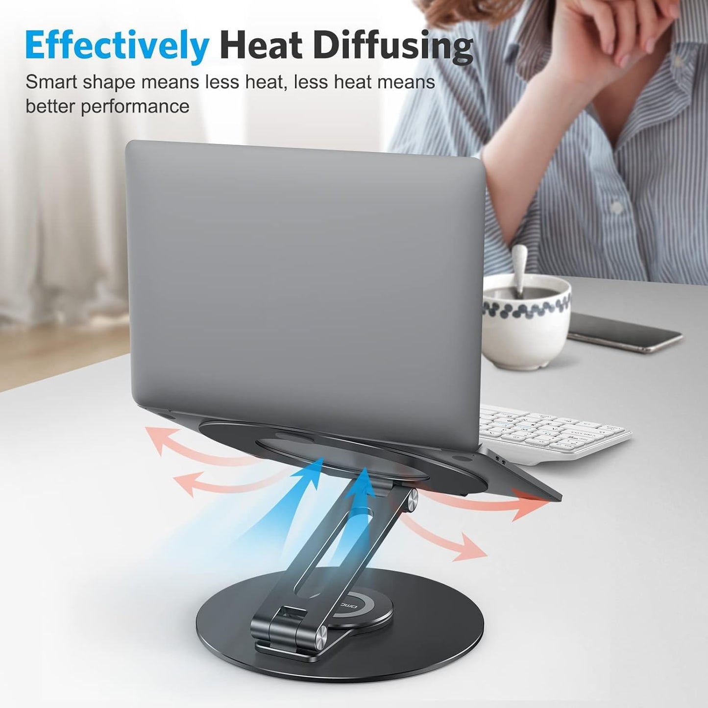 OMOTON Adjustable Laptop Stand with 360 Rotating Base, Ergonomic Laptop Riser for Collaborative Work, Dual Rotary Shaft Fully Foldable for Easy Storage, Fits All Laptops up to 16 inches, Silver