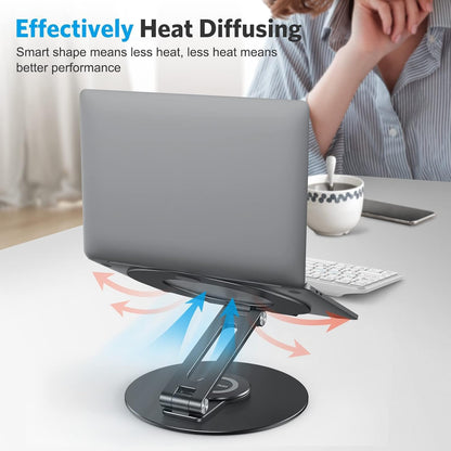OMOTON Adjustable Laptop Stand with 360 Rotating Base, Ergonomic Laptop Riser for Collaborative Work, Dual Rotary Shaft Fully Foldable for Easy Storage, Fits All Laptops up to 16 inches, Silver