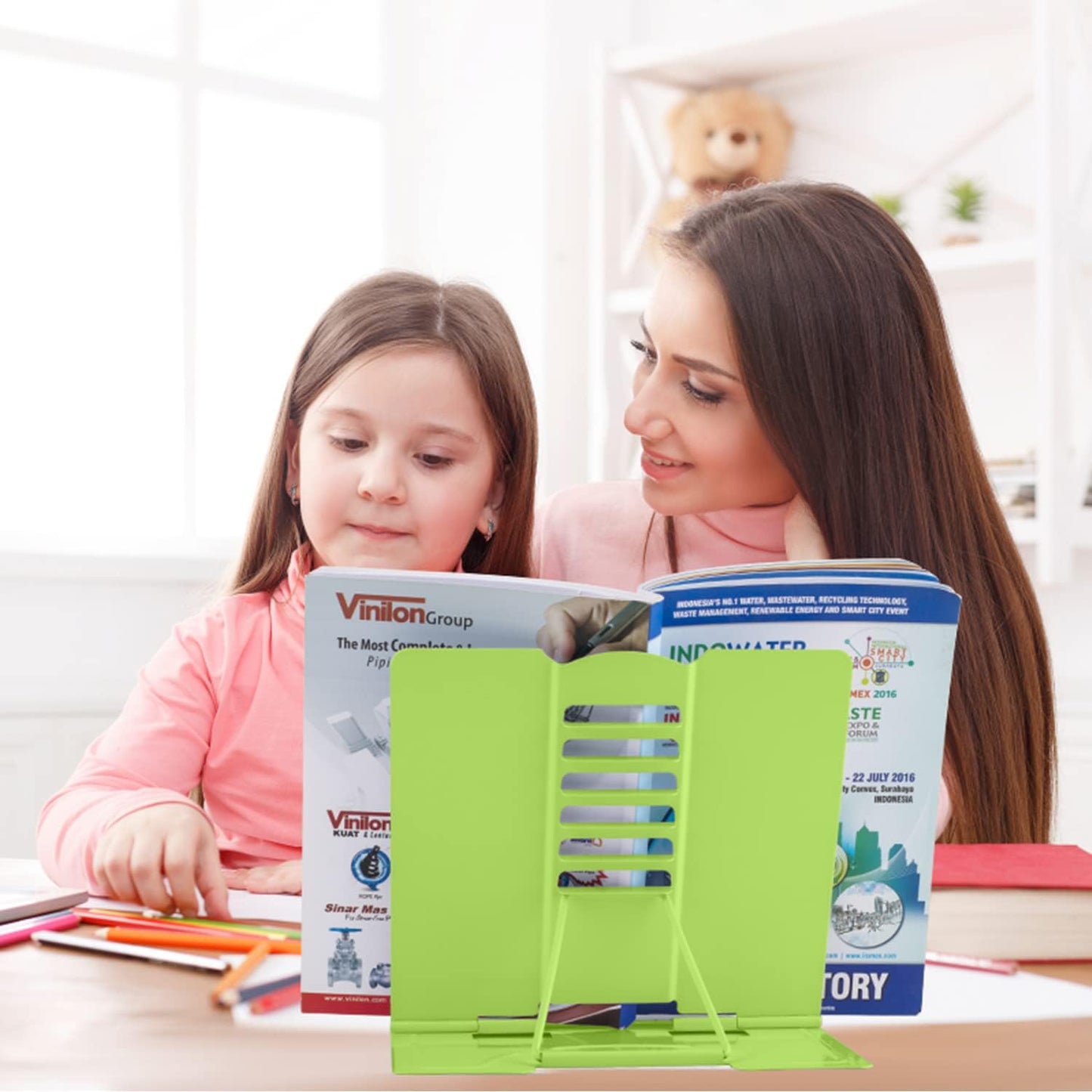 Honagu Metal Desk Book Holder, Hands Free Adjustable Cookbook & Document Holder, Portable Bookstand for Music Books, Textbooks, Recipes, Tablets & iPads (Purple)
