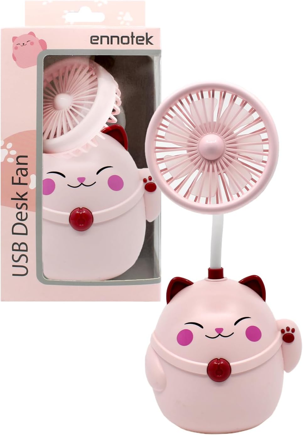Cute Pink Cat Desk Fan with Pen Holder — Cat Fan for Women, Animal Fan, Funny Office Accessories, Cat Lover Gift, Small USB Fan, Aesthetic Decor