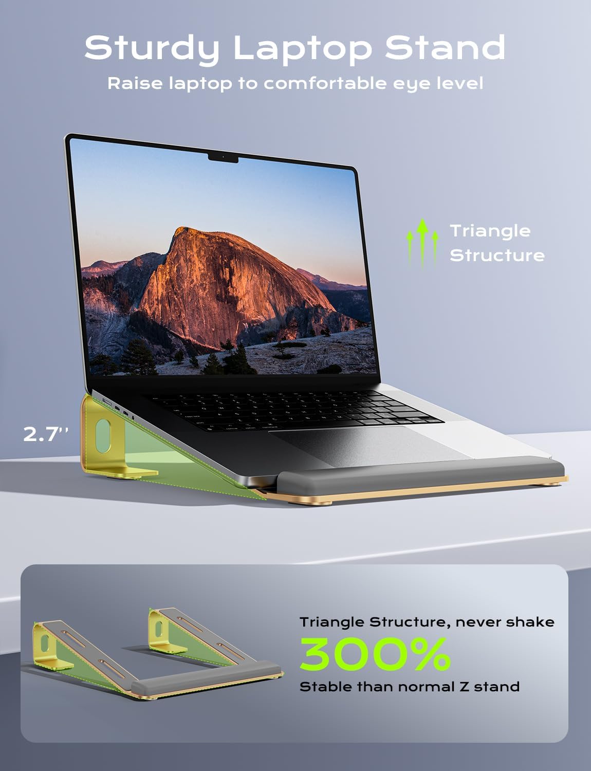 JCZT Aluminum Laptop Stand, Notebook Stand with Wrist Rest, Ergonomic Detachable Laptop Mount, Computer Stand Compatible with 10-17'' All Laptops Such as MacBook Air Pro/HP/Dell/Lenovo, Gold