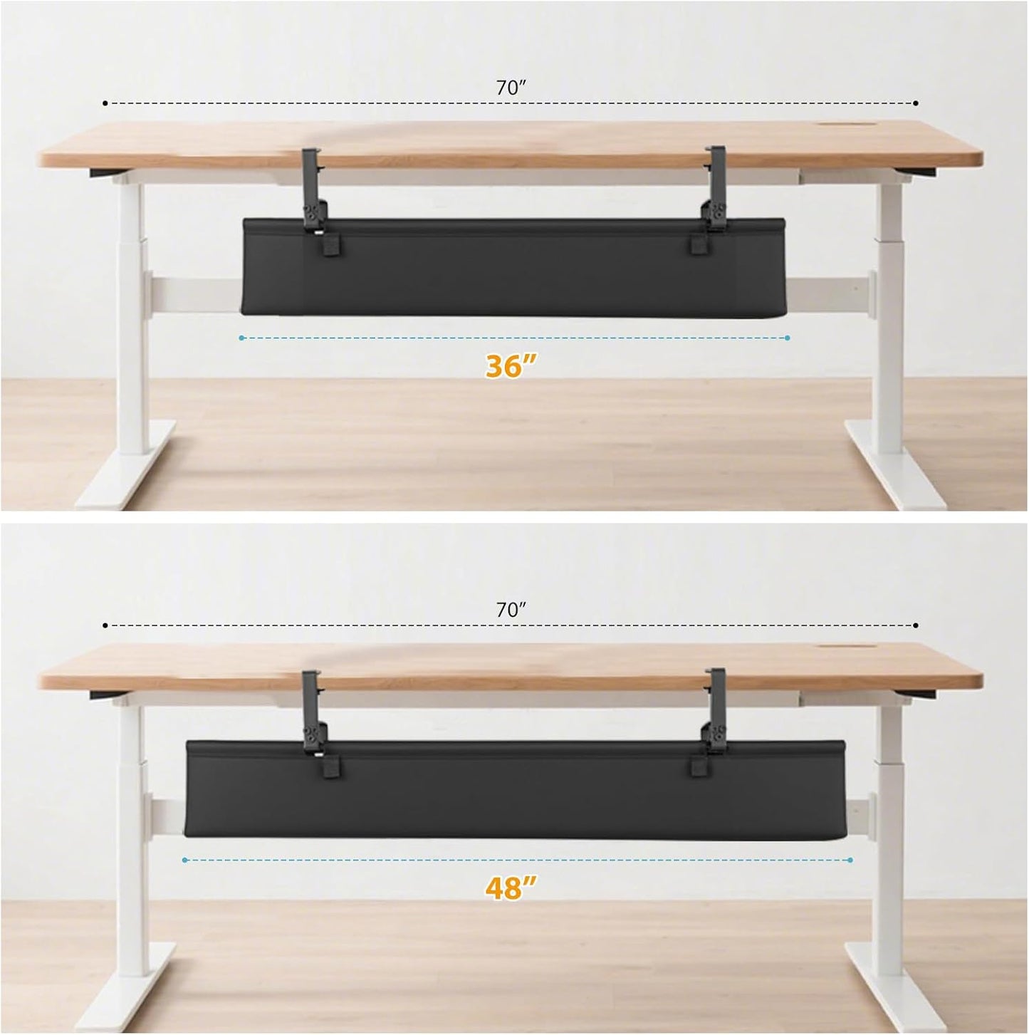 Oxford Cloth Under Desk Cable Management Tray,No-Drill 36" Desk Cable Management Organizer with Clip/Screw Installation,Fabric Cable Management for Home,Office & Gaming Computer(Black)