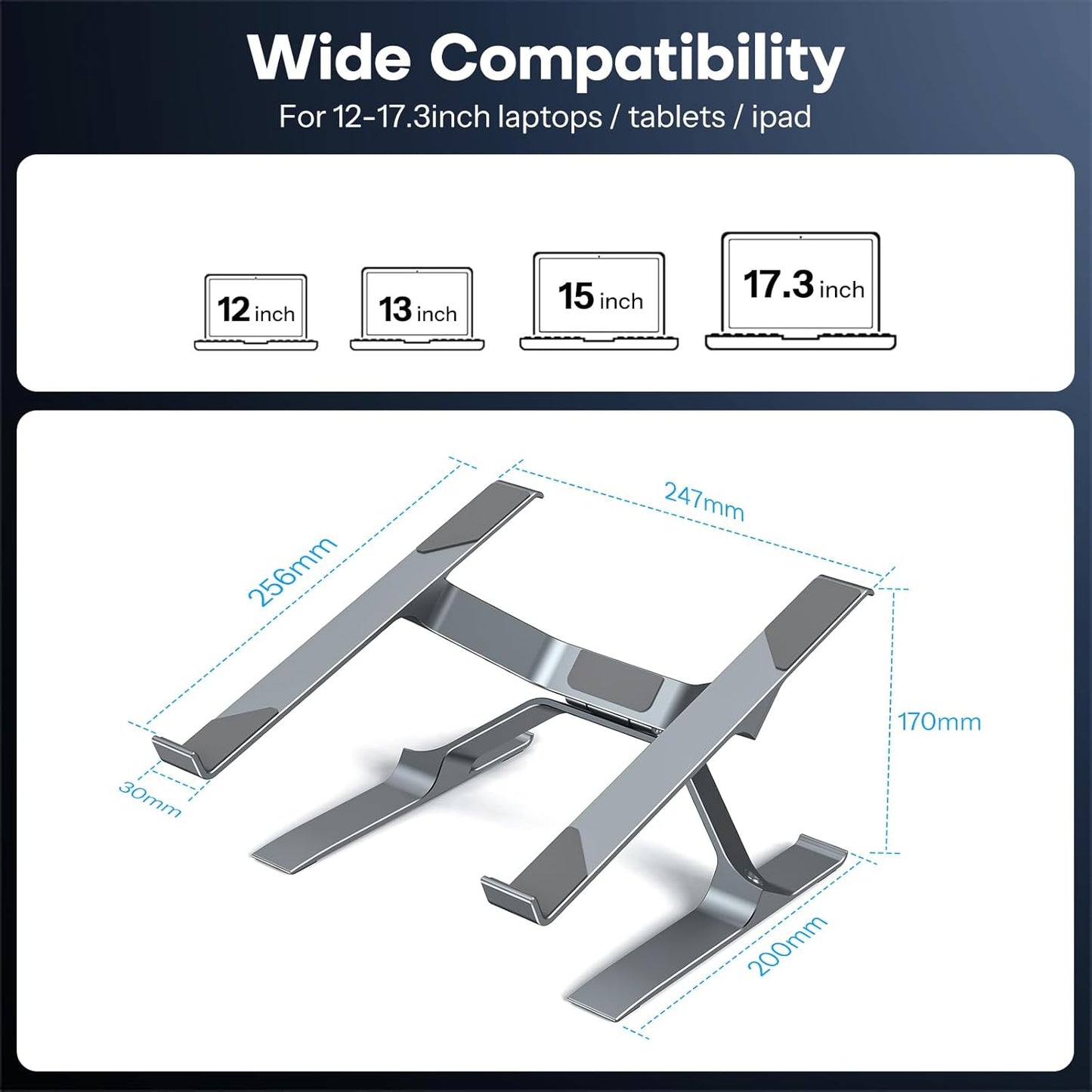 OMOTON More Stable Laptop Stand, Aluminum Adjustable Laptop Holder Stand for Desk, Ergonomic Detachable Notebook Riser Suitable for All Laptops (11-16 inch)