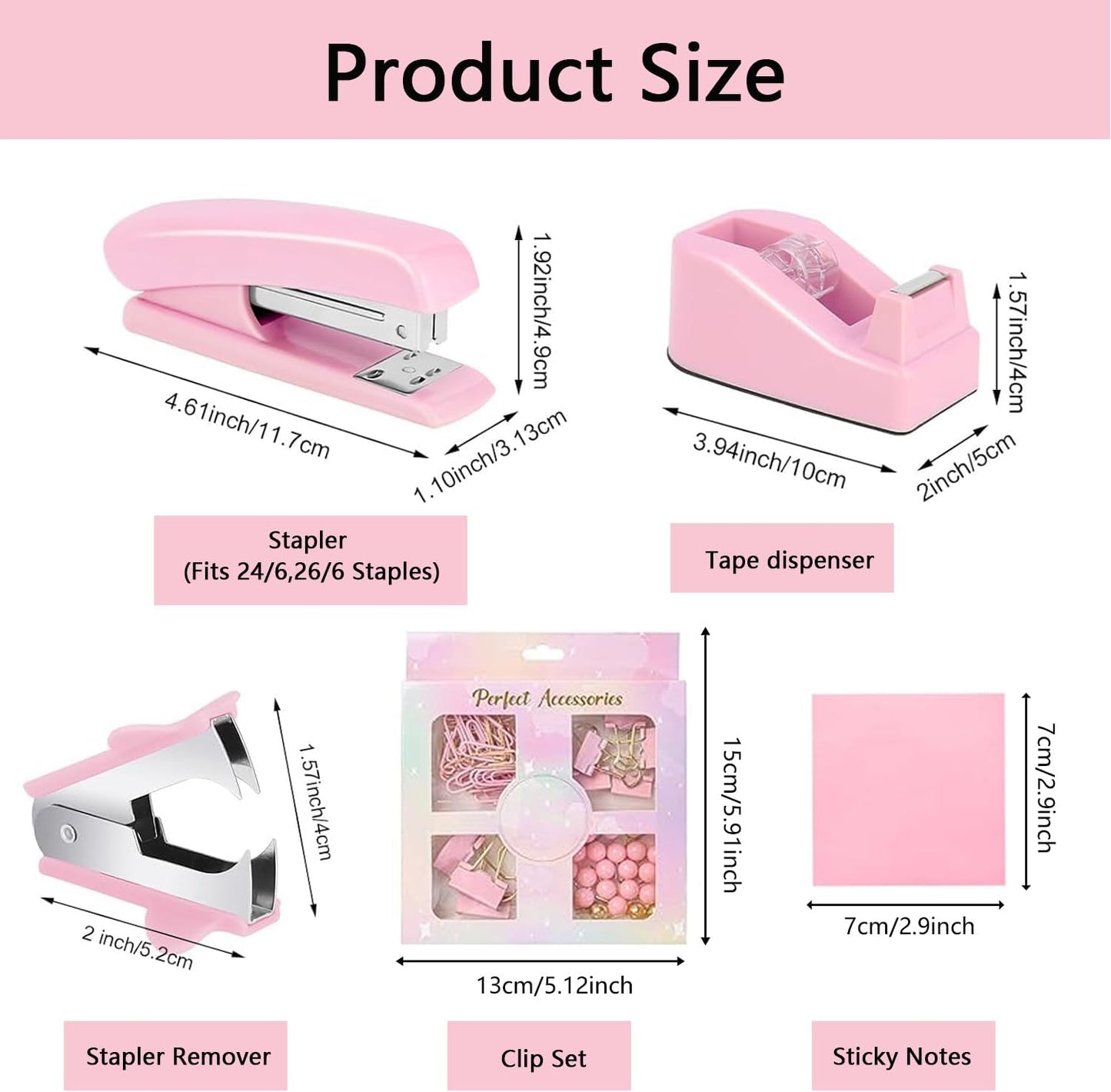 suniya Office Supplies,Gold Desk Accessories,with Stapler,Tape Dispenser,Pen Holder,Scissors,Phone Stand,Staple Remover,Ballpoint Pen,Clear Tape, Staples,Ruler,Clips,Best Gift for Business or Boss