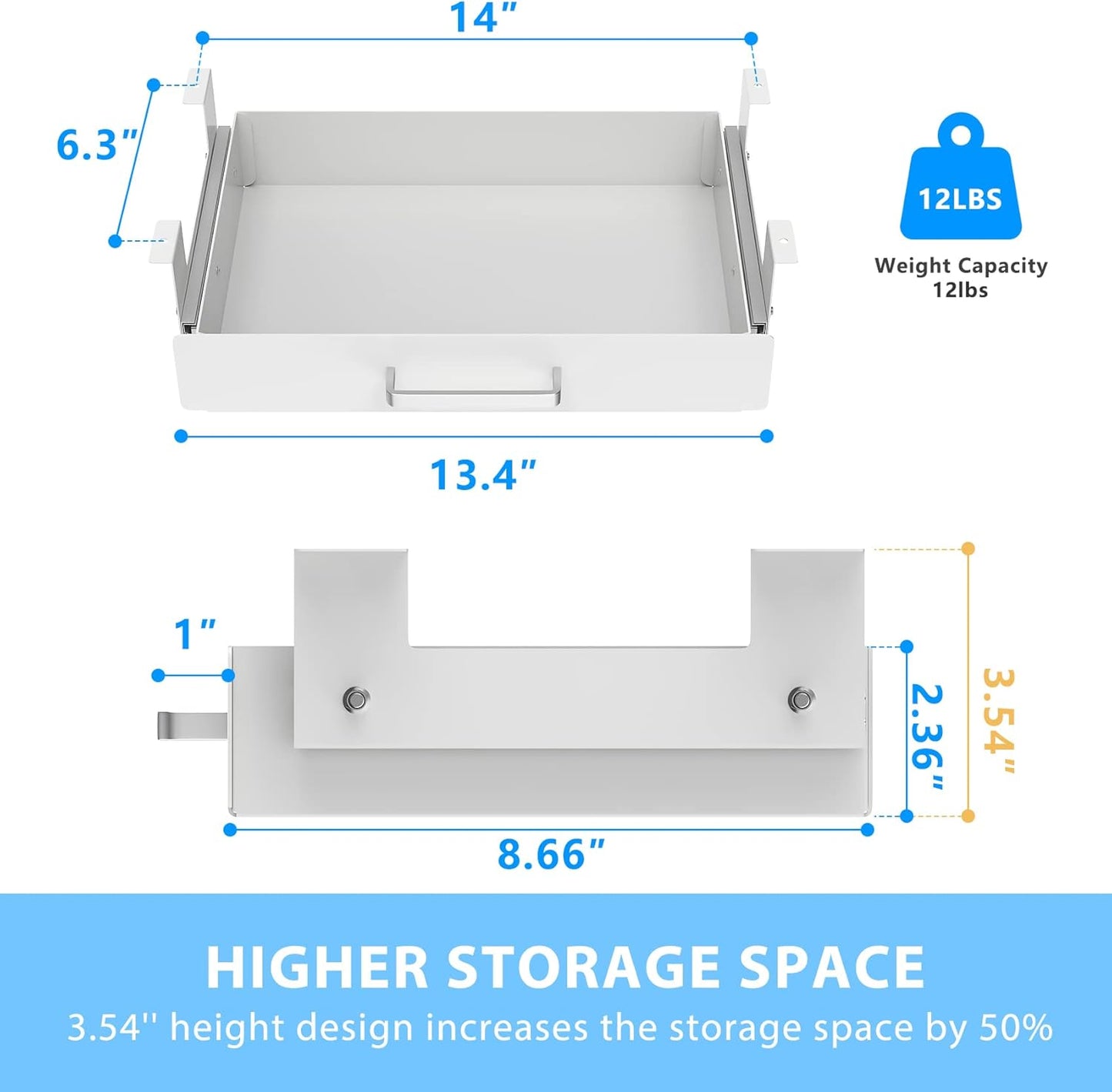 Gome Under Desk Pull-Out Drawer - Storage Organizer Office Mounted, Easy Slide-Out Pencil Drawer for Saving Space, Under Flat-Top Desk Storage Ideal for Sit-Stand Workstation
