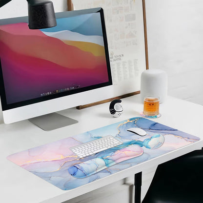 Large Mouse Pad and Keyboard Wrist Rest, Desk Pad for Keyboard and Mouse, 4-in-1 Large Gaming Mouse Pad with Wrist Support, Desk Mat for Home Office Study Game-Galaxy Fluid