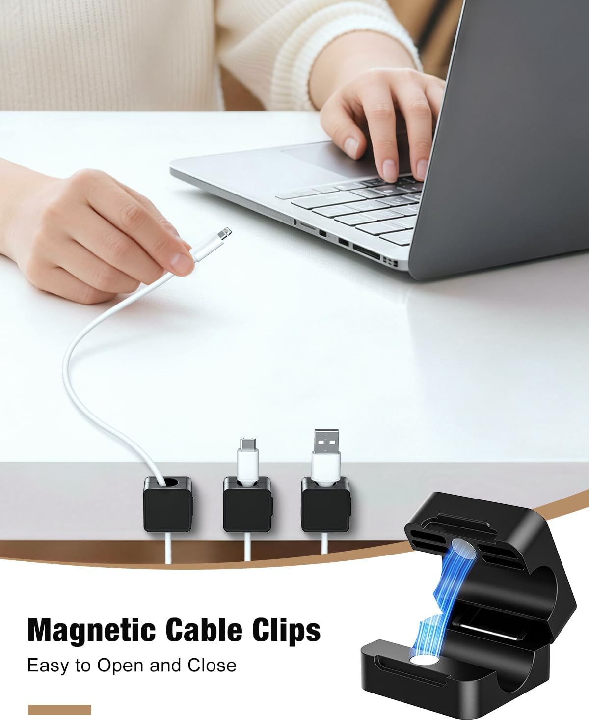 6 Pack Cord Holder, Strong Adhesive Desk Cord Organizer Magnetic Easy Open, Wire Holder Organizer Neatly for Home, Office, Car, Desk, Nightstand, Pink