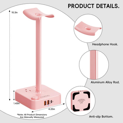 COZOO Headphone Stand with USB Charger Desktop Gaming Headset Holder Hanger with 3 USB Charging Station and 2 Outlets Power Strip,Suitable for Gaming, DJ,Wireless Earphone Display, Gamer Gifts for Men
