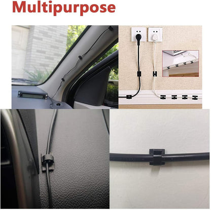 Cable Clips 60pcs with Strong Adhesive Tapes,Wire Holder Organizer Cord Management for Car, Office and Home (Black- CC05(60PCS))