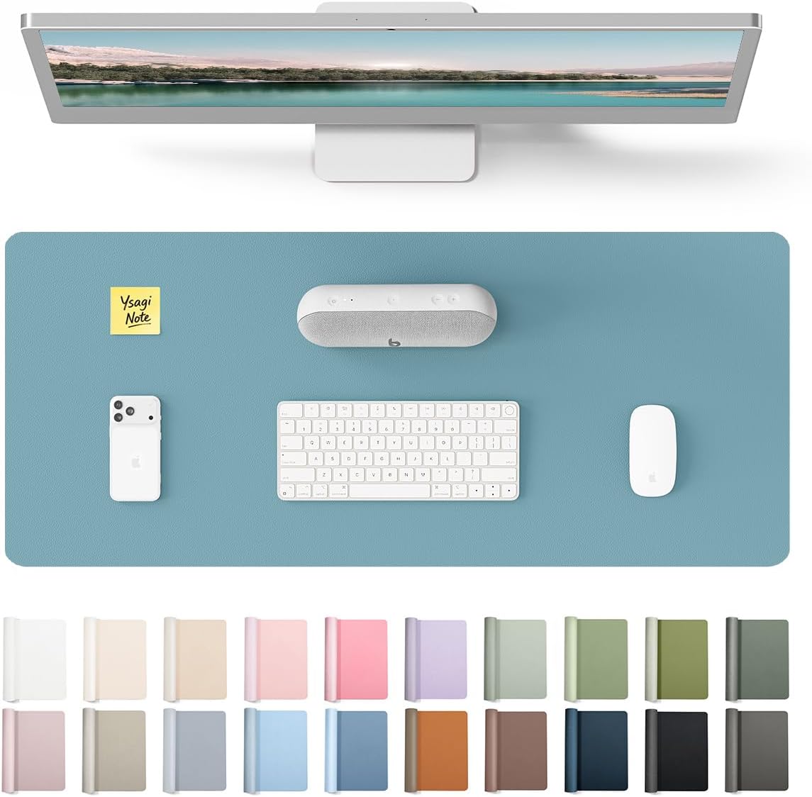 YSAGi Leather Desk Protector, Office Mat, Large Mouse Mat, Non-Slip PU Leather Blotter, Laptop Pad, Waterproof Writing Pad for Office and Home (Light Pink, 23.6" x 13.8") - Colors A