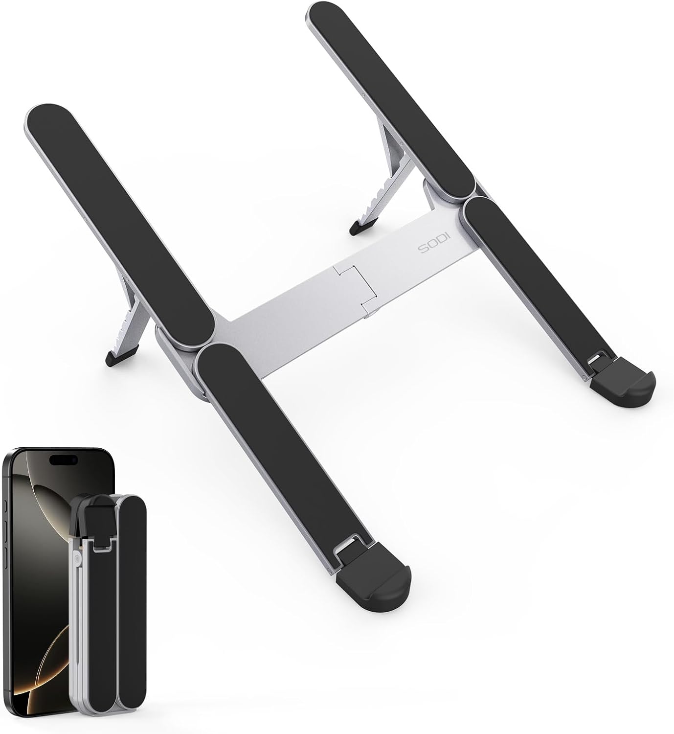 SODI [Ultra Compact] Foldable & Portable Laptop Stand for Desk, Lightweight Tablet Stand for Business Travel, Library, Cafe, 6 Level Height Ergonomic Aluminum Computer Holder for 10-16" Laptops