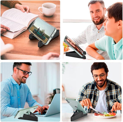3 Pack Portable Cell Phone Stand for Desk, 【Upgraded Material】 Universal Pocket-Sized Foldable Small Mobile Phone Holder, V Smartphone Kickstand Mount Compatible with iPhone IPads Kindle Android-Black