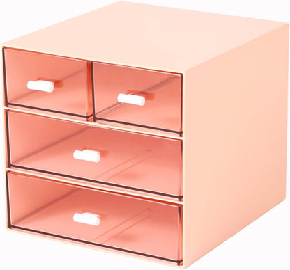 MILULUGO Makeup Organizer with 4 Drawers, Desk Organizer, Cosmetics Storage Box for nail polish, Lipstick, Brushes, Jewelry, Skincare, Bathroom Organization Boxes - White
