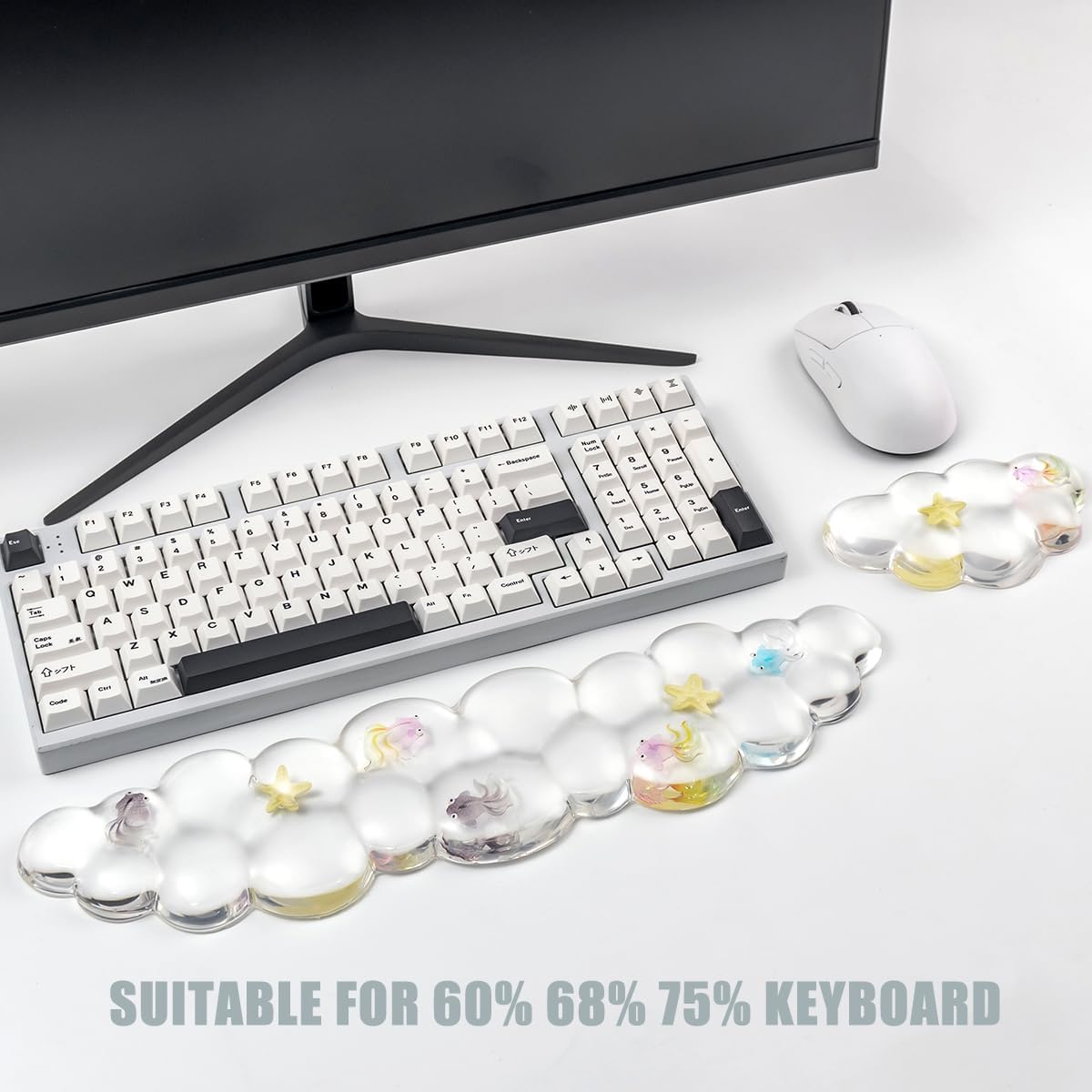 Gel Keyboard and Mouse Wrist Rest Set – Cute Clear Cloud Wrist Rest for Computer Keyboard 60%/68%/75%, Comfort & Support for Typing and Gaming