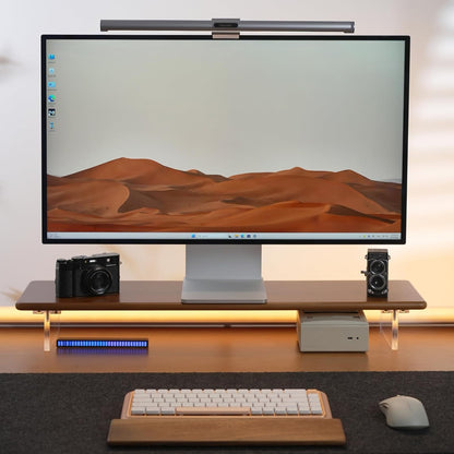 Bamboo Monitor Stand Riser with Acrylic Legs for Desk, 31.5 Inches Desktop Shelf Supports for PC Computer Monitor, Laptops, Printer, Speakers (White)