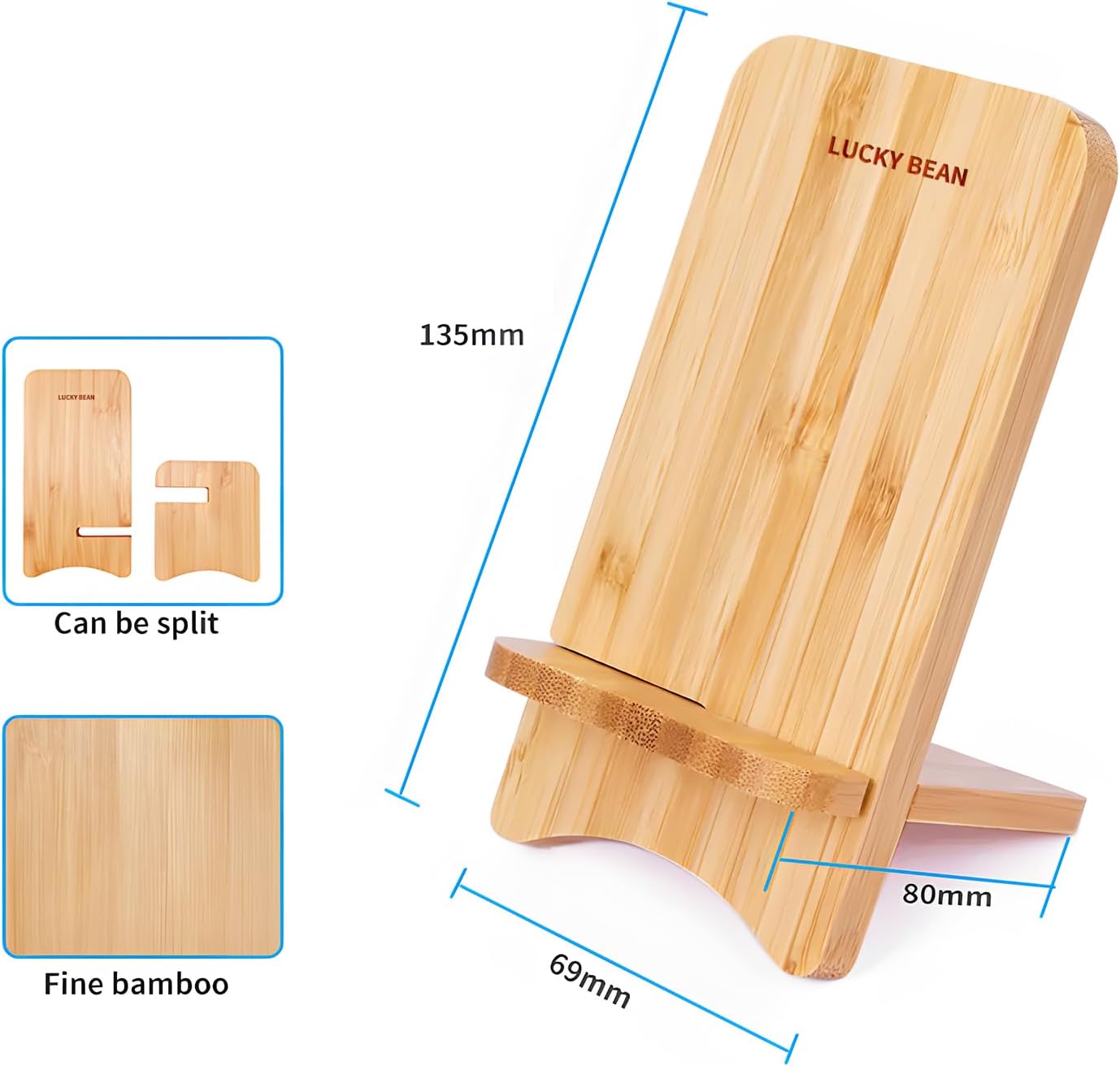 LUCKY BEAN Wood Phone Stand, Desktop Wooden Phone Holder, Portable Phone Stand for Desk, Compatible with iPhone & All Cell Phones (Walnut Wood)