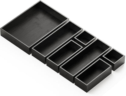 SpaceAid 7-Piece Bamboo Drawer Organizer Storage Boxes Set, Wood Tray Junk Drawer Organizers Multi-Use Divider Bins for Kitchen, Bathroom, Office Desk and Makeup Organization (7 Pack, Natural)