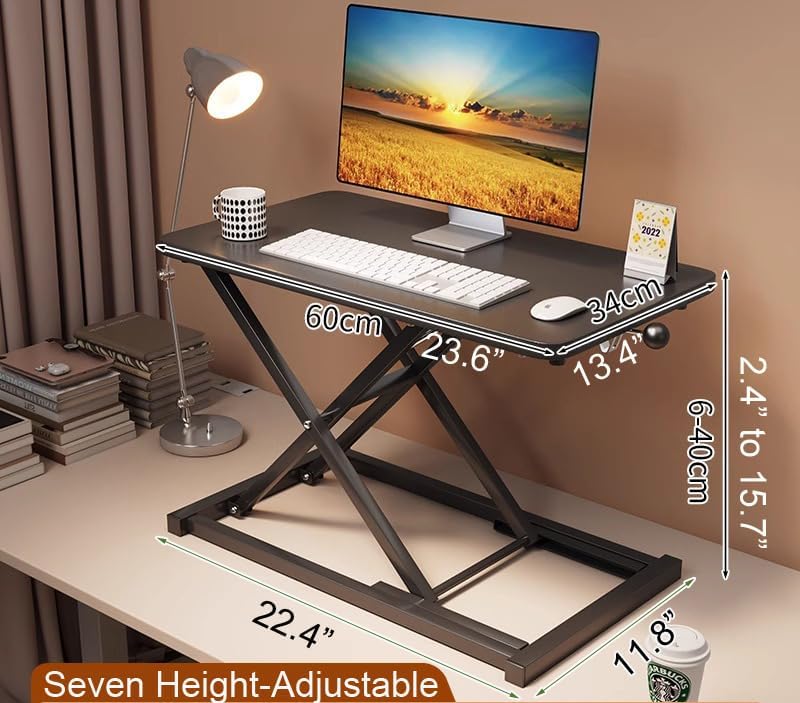 VebaCidi Height Adjustable Sit to Stand Desk Riser, Compact Standing Desktop Converter for Monitor or Laptop, Black