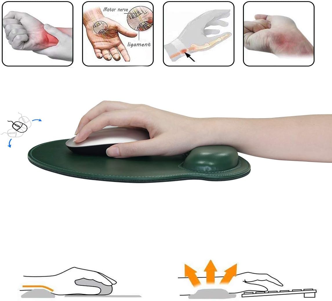 RICHEN Ergonomic PU Leather Keyboard Wrist Rest and Mouse Pad with Wrist Support, Memory Foam Set for Computer/Laptop,Gaming and Office, Comfortable for Easy Typing & Pain Relief (PU Brown)