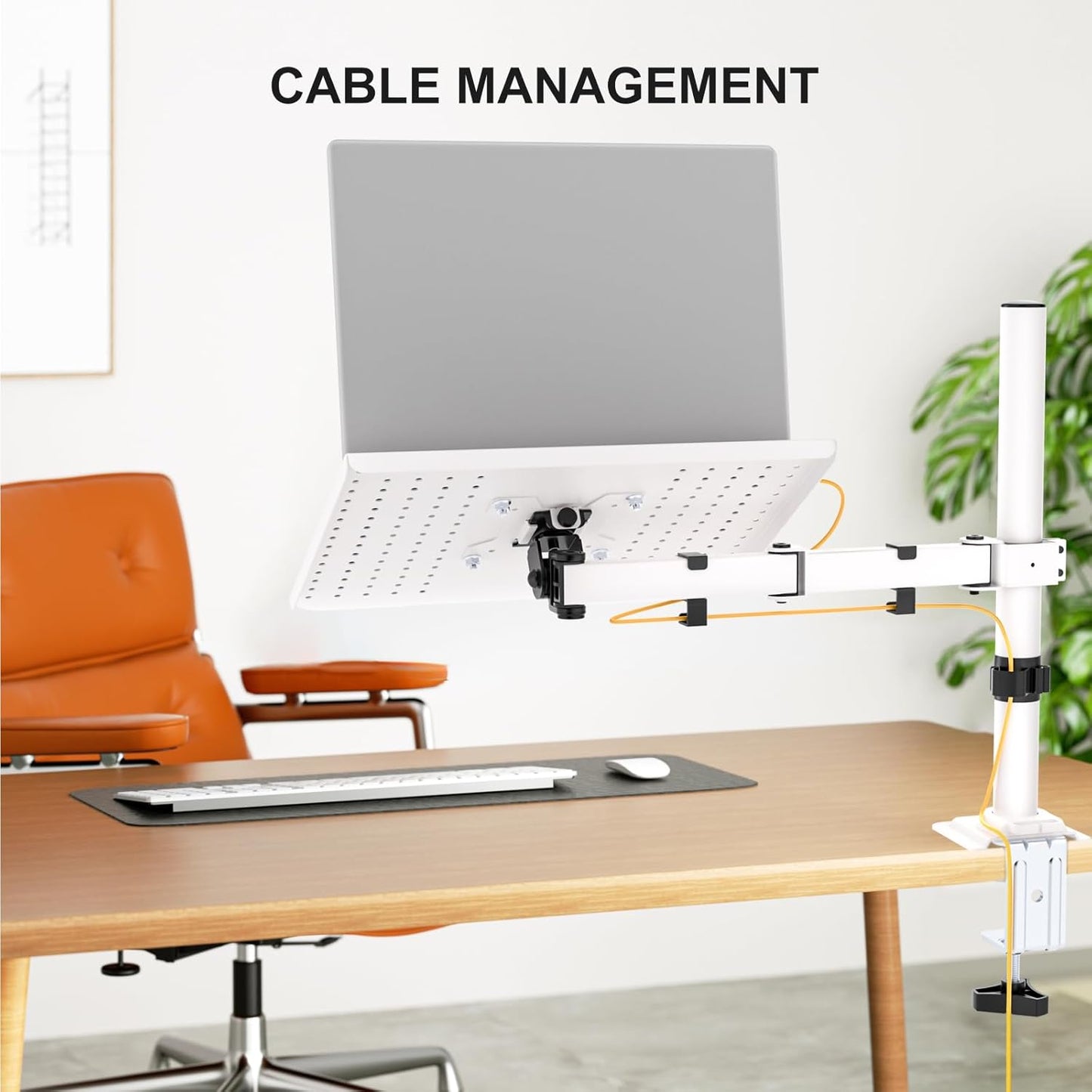 WALI Laptop Desk Mount for 17 inch Notebook, Adjustable Single Monitor Arm with Laptop Holder for 32 inch Screen, Laptops Stand with Ventilated Tray, Up to 22 lbs, (M00LP), Black