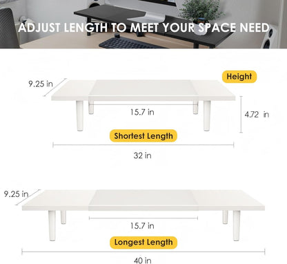 Across-Star Dual-Monitor-Stand-Riser-For-Desk Adjustable Length 32-40 Inch，Large Desktop Computer Monitor Riser For 2 Screens，Desk Shelf Organizer Riser Stand For Computer/Laptop/PC/Printer/TV Black