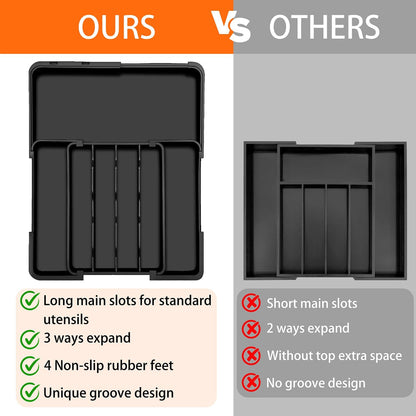 Spaclear Silverware Organizer - Expandable Kitchen Drawer Organizer, Utensil Drawer Organizer, Adjustable Plastic Flatware and Cutlery Holder, Kitchen Organizers Storage for Forks Knives, Black