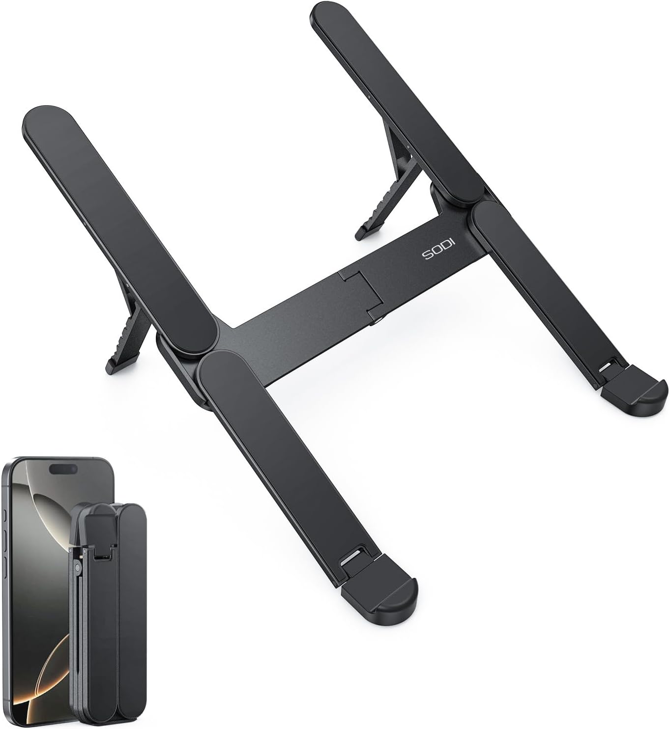 SODI [Ultra Compact] Foldable & Portable Laptop Stand for Desk, Lightweight Tablet Stand for Business Travel, Library, Cafe, 6 Level Height Ergonomic Aluminum Computer Holder for 10-16" Laptops