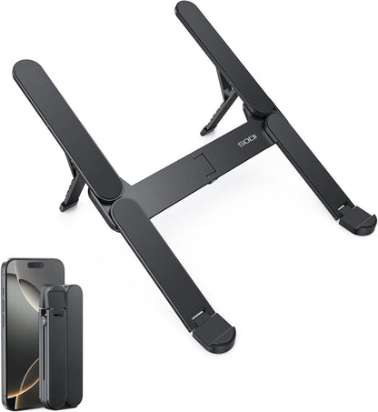 SODI [Ultra Compact] Foldable & Portable Laptop Stand for Desk, Lightweight Tablet Stand for Business Travel, Library, Cafe, 6 Level Height Ergonomic Aluminum Computer Holder for 10-16" Laptops