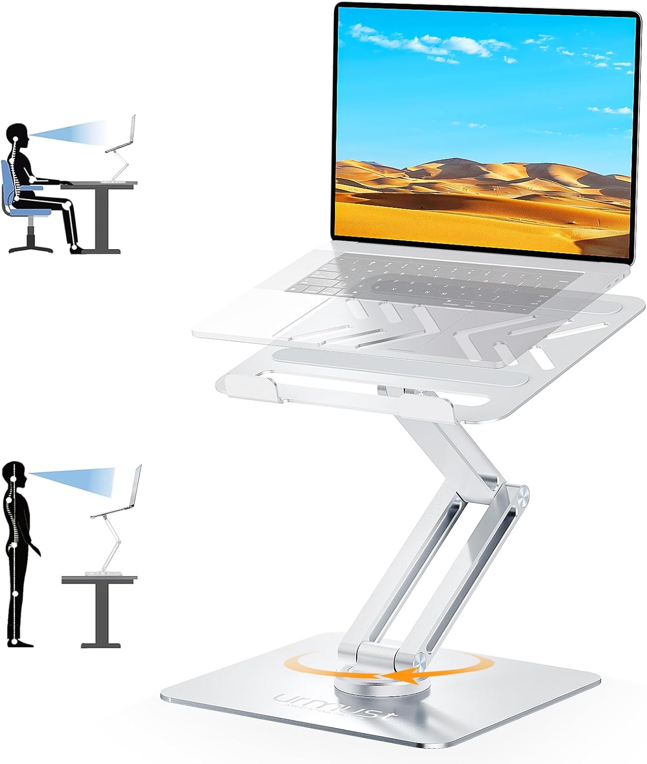 Urmust Adjustable Laptop Stand for Desk Aluminum Computer Stand for Laptop Riser Holder Notebook Stand Compatible with MacBook Air Pro Ultrabook All Laptops 11-17 inch (Black)