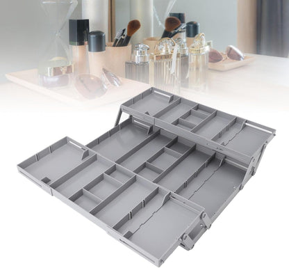 Pomya Multi Tier Drawer Organizer, Foldable Expandable Desk Storage Organizer Tray Bins with Compartments Storage Trays, Adjustable Double Row Organizer Trays for Make Up, Jewelry (2