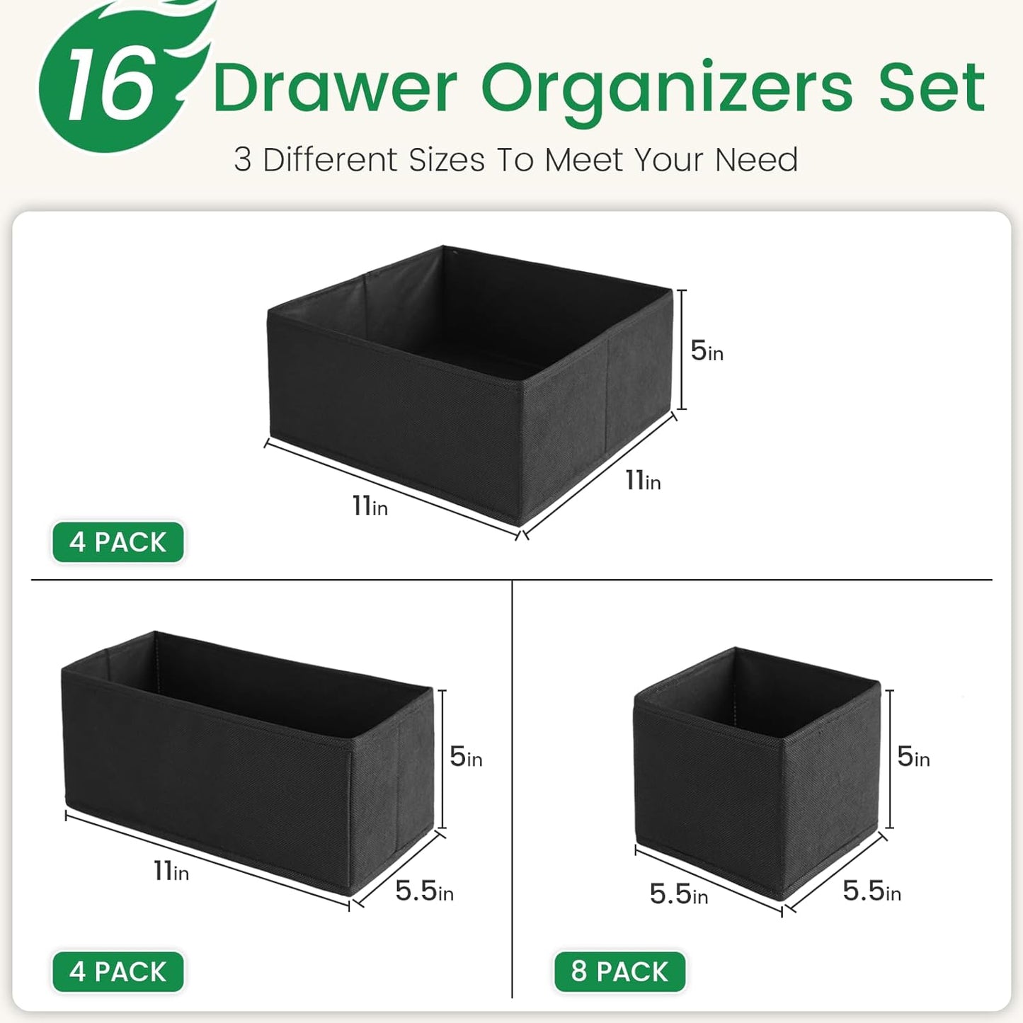 Criusia Drawer Organizer Clothes, 8 Pack Underwear Organizer, Foldable Closet Organizers and Storage Dresser Dividers for Clothes, Socks, Scarves, Ties (Gray)