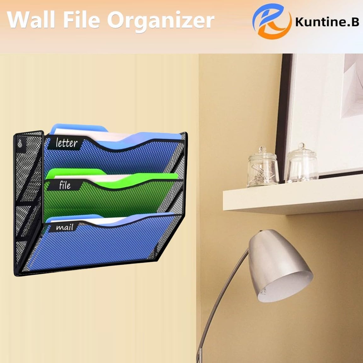 Kuntine.B Wall File Organizer Office Hanging Magazine Holder Wall File Organizer for Office Home (Black, 5 Tier)