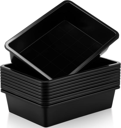 Hoteam 10 Pcs Flat Storage Organizer Tray Bin Paper Tray for Classroom Plastic Stackable File Organizer for School Office Teacher Book Organization(Clear,13.78 x 9.84 x 3.15 Inch)