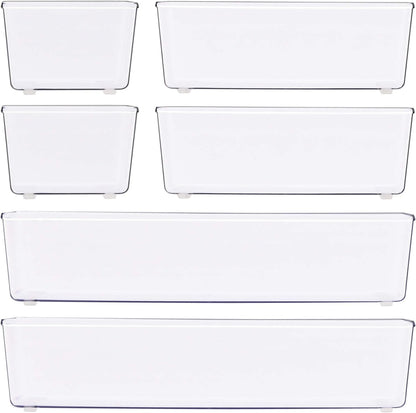 Simple Houseware Clear Drawer Organizer for Office Bin Desk Storage, Assorted Size, 6 Packs