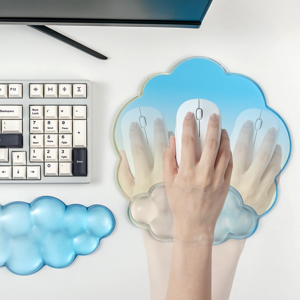 Gel Wrist Rest and Cloud Mouse Pad Support for Keyboard and Mouse - Ergonomic Pink Keyboard Wrist Pad Set for Typing Pain Relief/Computer/Laptop/Gaming/Home/Office (Cloud Shape, Gradient Blue Pink)