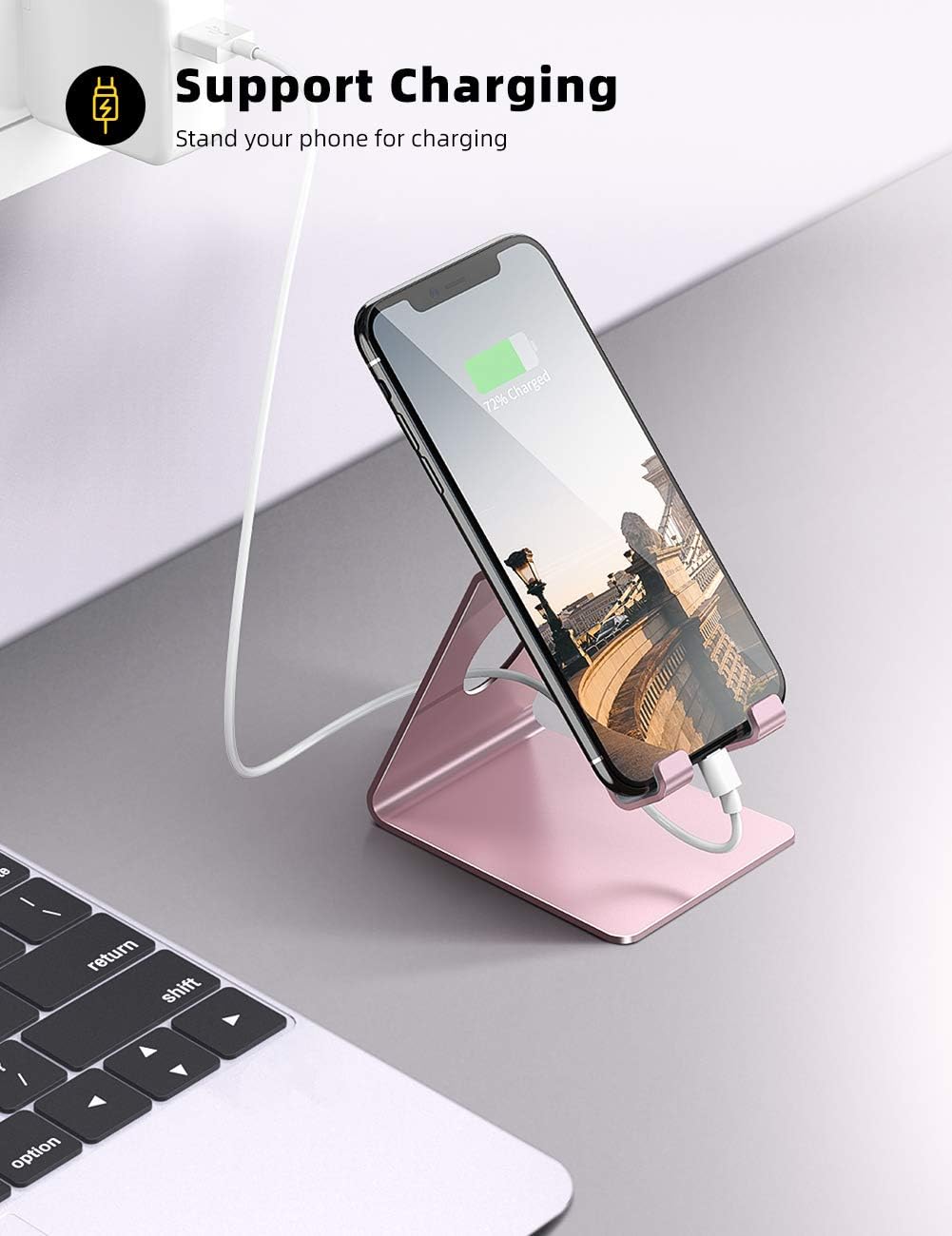 Lamicall Cell Phone Stand, Phone Dock: Cradle, Holder, Stand for Office Desk - Black