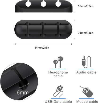 SOULWIT Cable Holder Clips, 3-Pack Cable Management Cord Organizer Clips Silicone Self Adhesive for Desktop USB Charging Cable Nightstand Power Cord Mouse Cable Wire PC Office Home