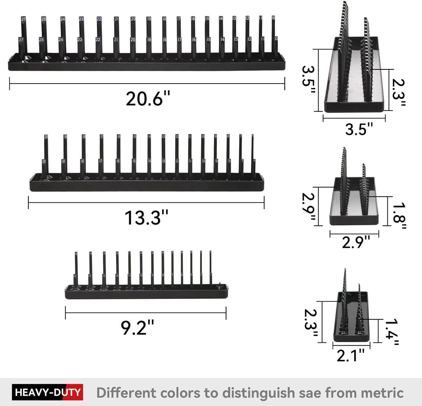 AIUITIO 6PCS Socket Organizer Tray Set, Red SAE & Black Metric Socket Storage Trays, 1/4-Inch, 3/8-Inch & 1/2-Inch Drive Deep and Shallow Socket Holders for Toolboxes