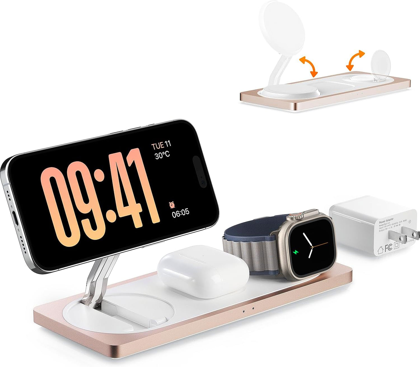 3-in-1 Charging Station for Apple Devices: Used for iPhone and Watch Charging Station with Magsafe Charger Stand, Wireless Charger for iPhone 17 Air 16 15 14 13 Series, Apple Watch Ultra, AirPods Pro