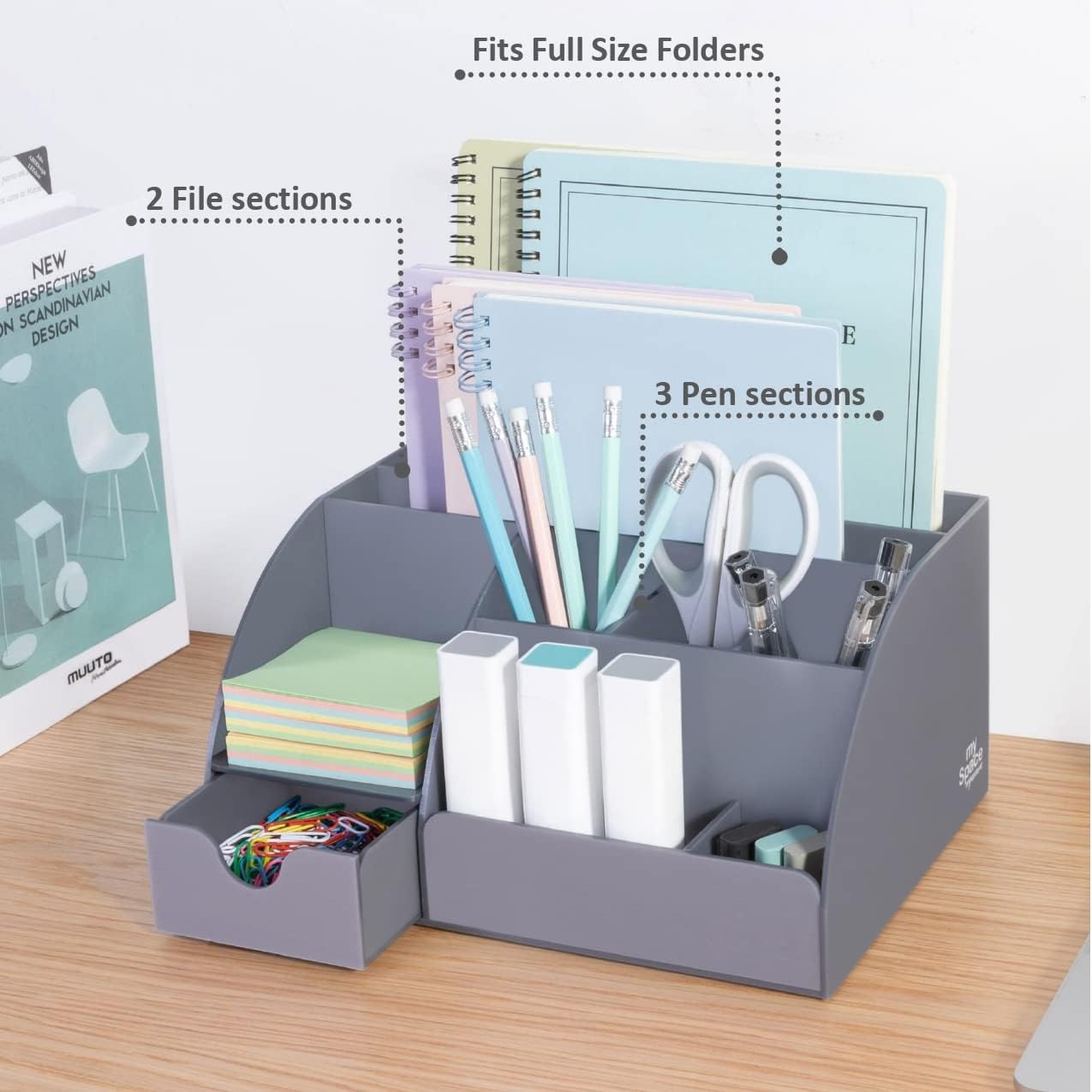 My Space Organizers Clear Acrylic Desk Oganizer, 9 Compartments, Office Supplies and Desk Accessories Organizer, Home Decor Desktop Organizer (Clear)