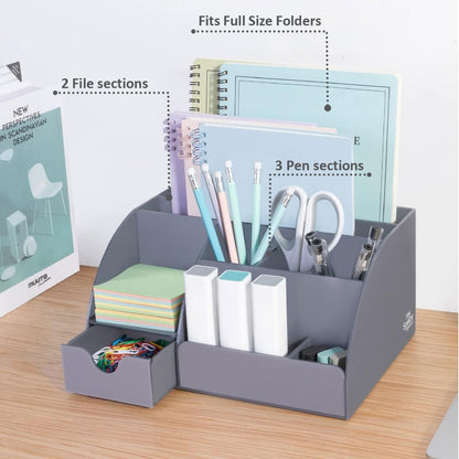 My Space Organizers Clear Acrylic Desk Oganizer, 9 Compartments, Office Supplies and Desk Accessories Organizer, Home Decor Desktop Organizer (Clear)