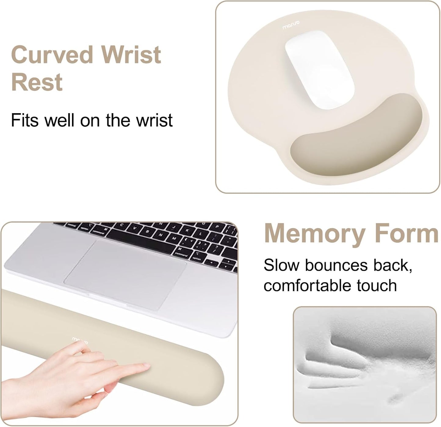 MOSISO Wrist Rest Support for Mouse Pad&Keyboard Set, Circle Curved Ergonomic Mousepad&Coaster Non-Slip Base Home/Office Pain Relief&Easy Typing Pad with Soft Cloth&Silicone Lining, Antique Green