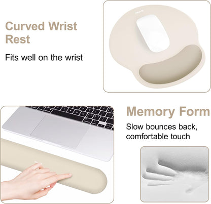 MOSISO Wrist Rest Support for Mouse Pad&Keyboard Set, Circle Curved Ergonomic Mousepad&Coaster Non-Slip Base Home/Office Pain Relief&Easy Typing Pad with Soft Cloth&Silicone Lining, Antique Green