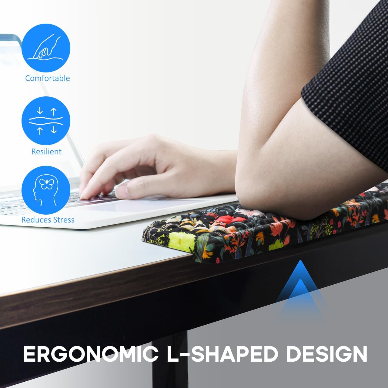 JIKIOU L-Shaped Desk Elbow Pad for Desk, Memory Foam Elbow Support Padding with Non-Slip, 2 Pack Ergonomic Desk Edge Cushion, Wrist Comfort Support for Office Home Black
