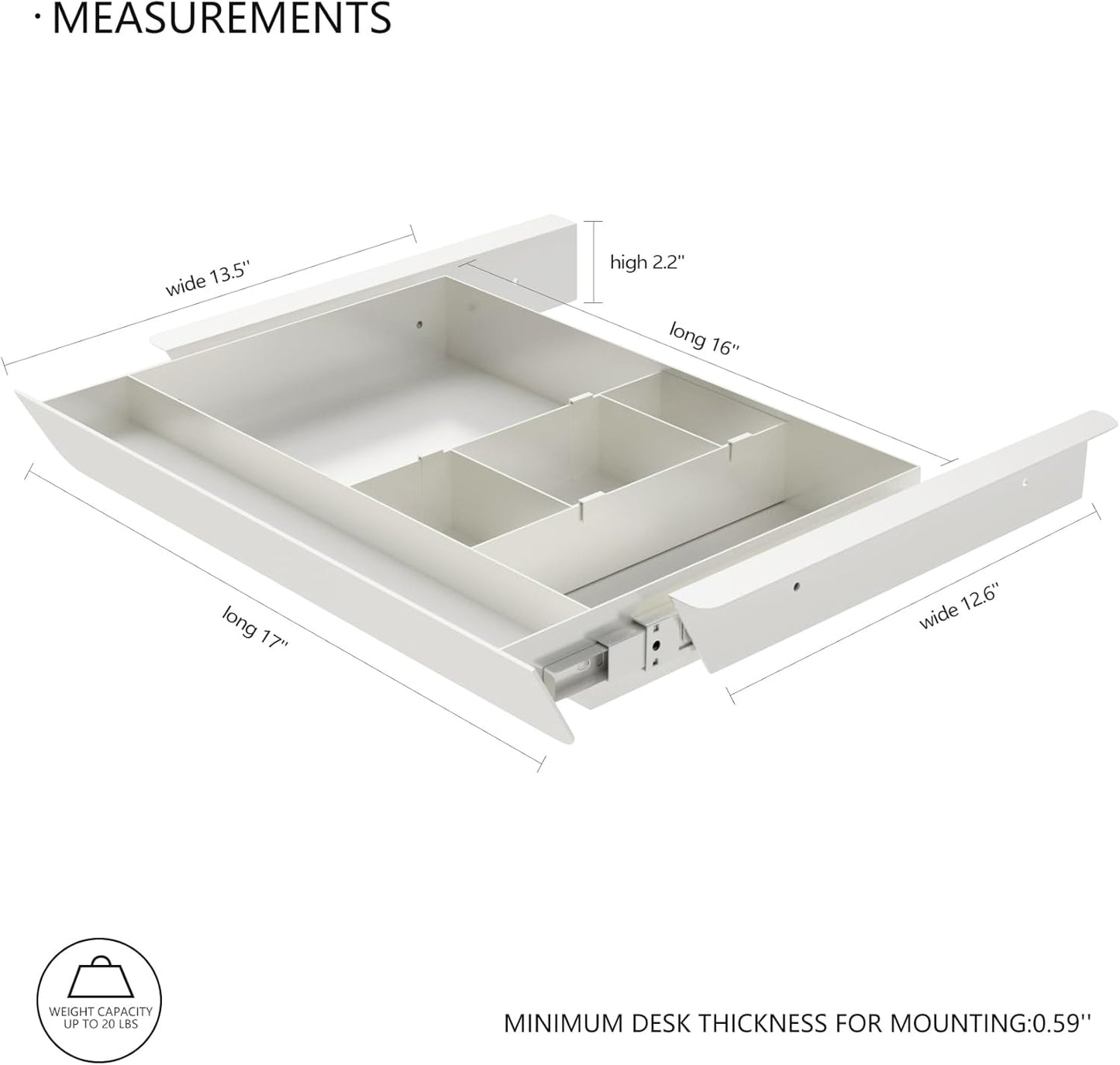 Under Desk Mounted Sliding Pull-out Drawer with Pencil Tray and Slide Storage Tray, 17'' long & 13.5'' deep Large Storage Organizer for Sit Stand Workstation