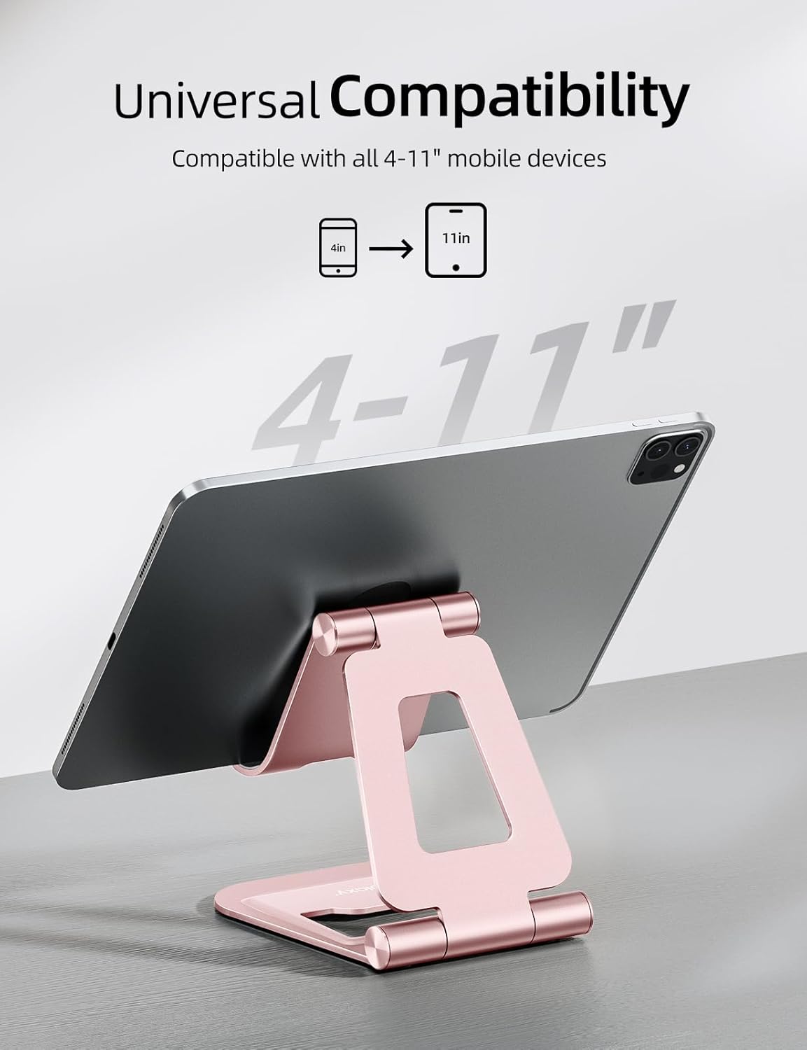 Nulaxy Aluminum Dual Foldable iPad Stand, Fully Adjustable Desktop Tablet Holder, Tablet Accessories for Office Kindle Compatible with Mobile Devices iPad Pro/Air/Mini, iPhone Pro/Max/Plus, Black