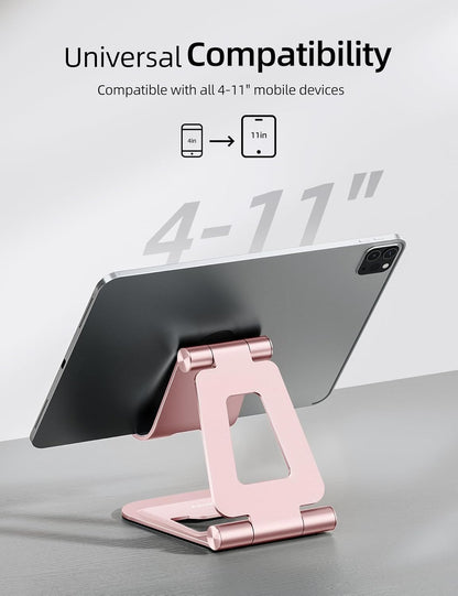 Nulaxy Aluminum Dual Foldable iPad Stand, Fully Adjustable Desktop Tablet Holder, Tablet Accessories for Office Kindle Compatible with Mobile Devices iPad Pro/Air/Mini, iPhone Pro/Max/Plus, Black