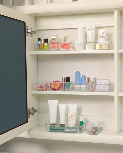 Clear Plastic Drawer Organizer Storage - 25Pcs 4 Size Desk Bathroom Kitchen Organizers and Accessories Office Organization, Vanity Stackable Drawers Bins Trays Containers Dividers Makeup Sets