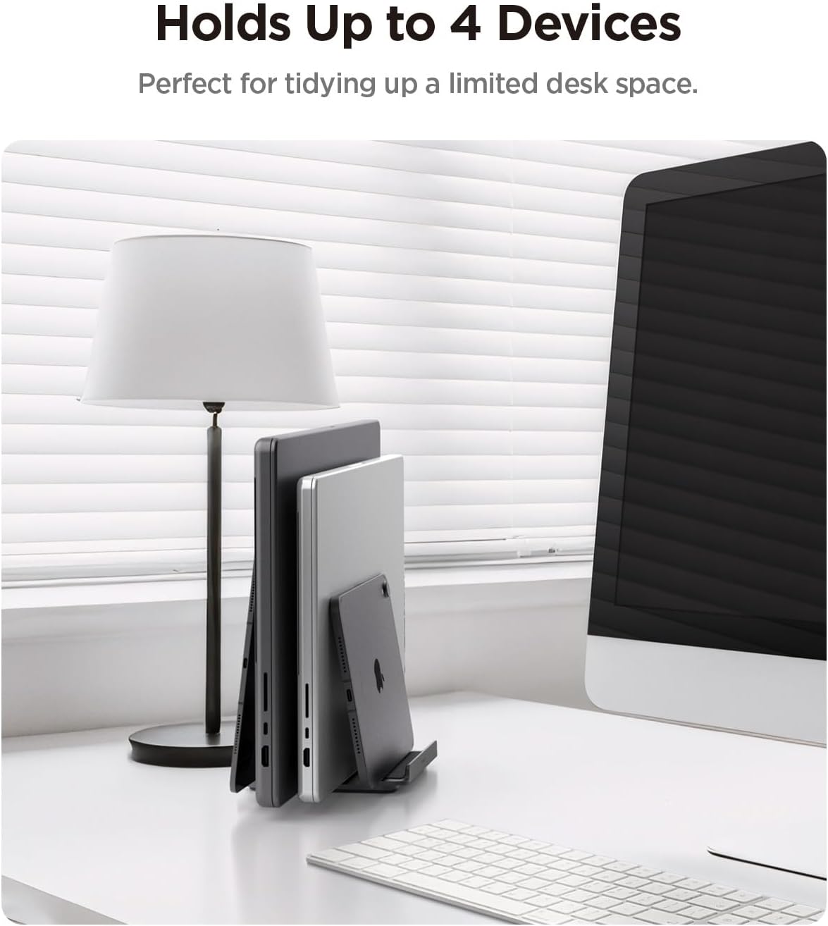 Spigen Vertical Laptop Stand Holder for Desk with Adjustable Dock, 4 Slots Total Fits All MacBook 11"-16"/HP/Dell/Surface/Samsung/LG/Chrome Book LD208S4 - Space Gray